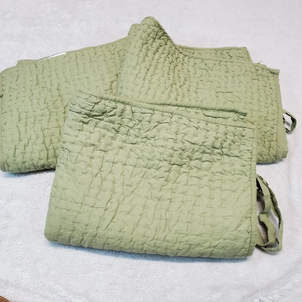 Pottery Barn Sage Celery Green Linen Pick Stitch Standard Pillowcases Sham Set 3